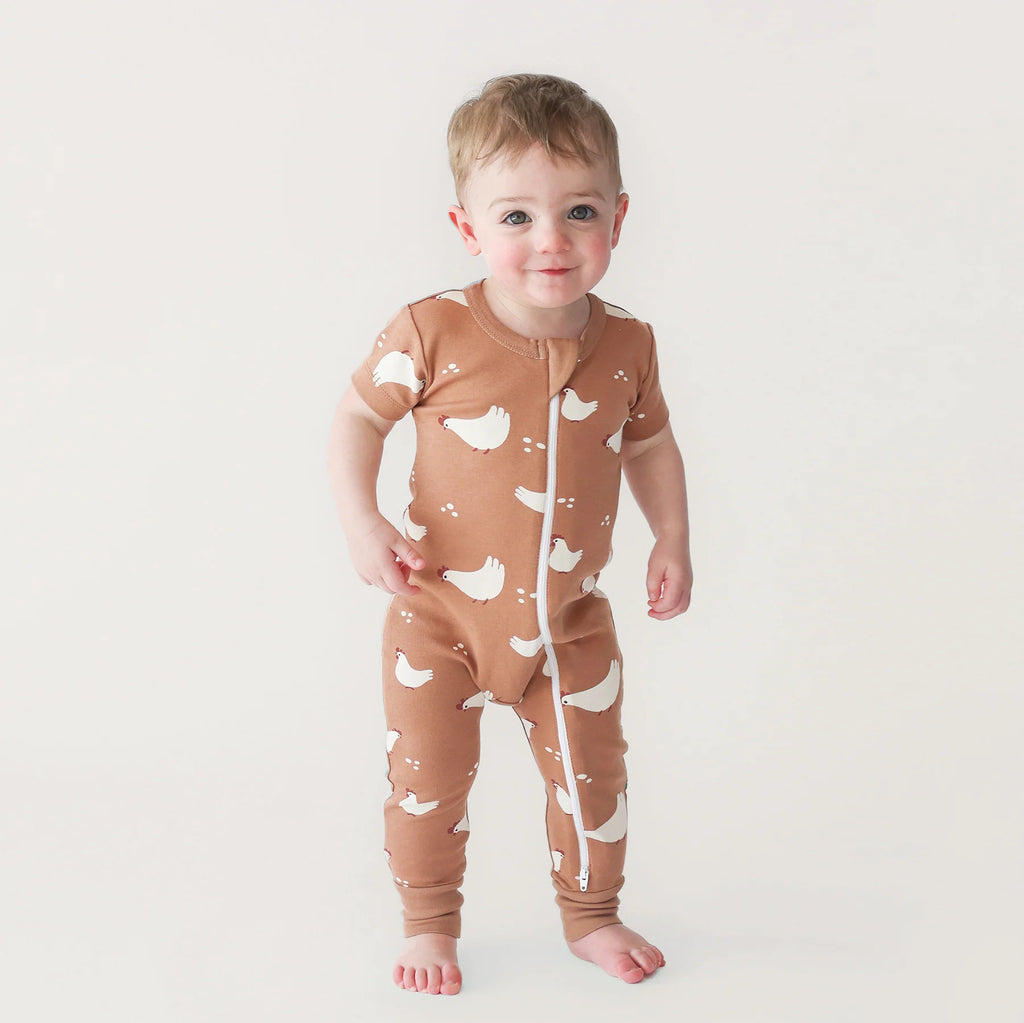Parade Organics Short Sleeve '2-Way' Zipper Romper - Chickens