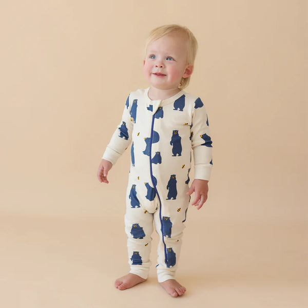 Parade Organics Signature Print '2-Way' Zipper Romper - Blue Bears