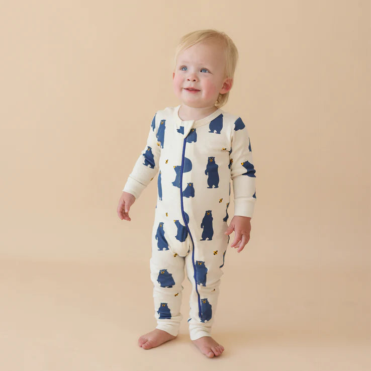 Parade Organics Signature Print '2-Way' Zipper Romper - Blue Bears