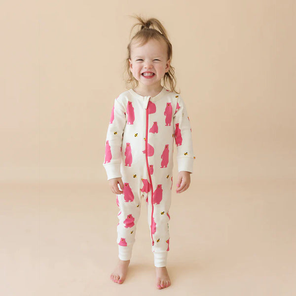 Parade Organics Signature Print '2-Way' Zipper Romper - Pink Bears