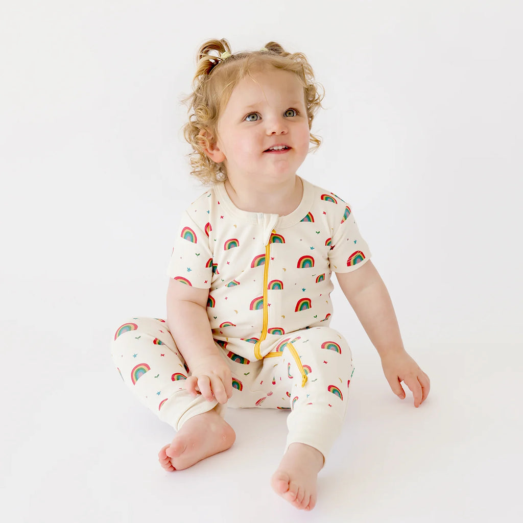Parade Organics Short Sleeve '2-Way' Zipper Romper - Rainbows