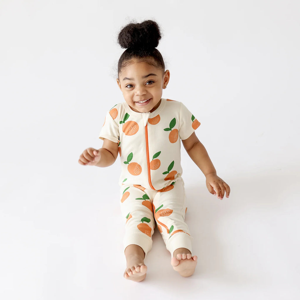 Parade Organics Short Sleeve '2-Way' Zipper Romper - Big Citrus