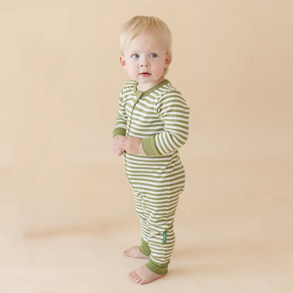 Parade Organics Striped '2-Way' Zipper Romper - Olive