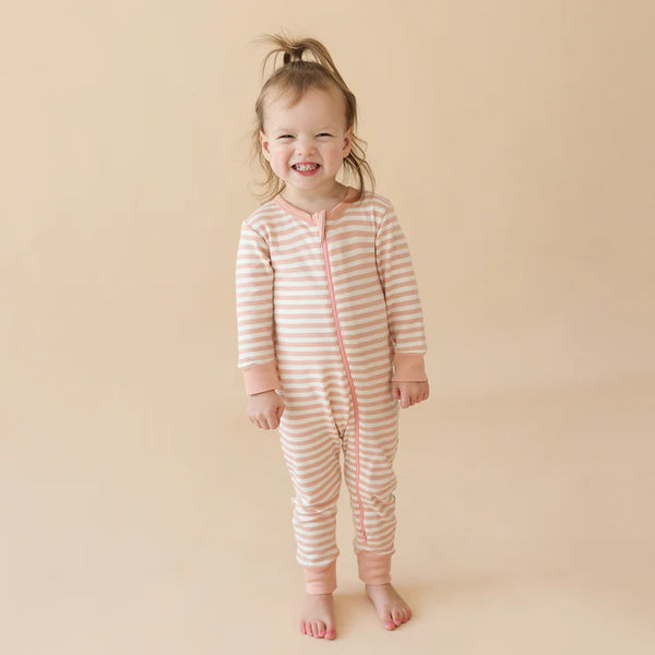 Parade Organics Striped '2-Way' Zipper Romper - Dusty Rose