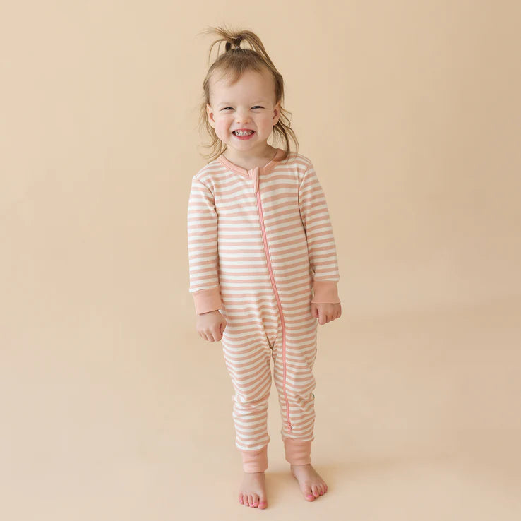 Parade Organics Striped '2-Way' Zipper Romper - Dusty Rose