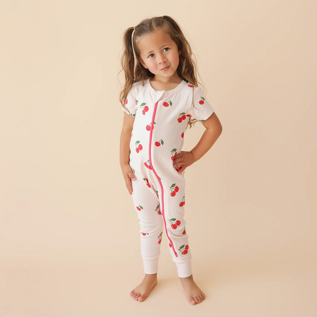 Parade Organics Short Sleeve '2-Way' Zipper Romper - Cherries