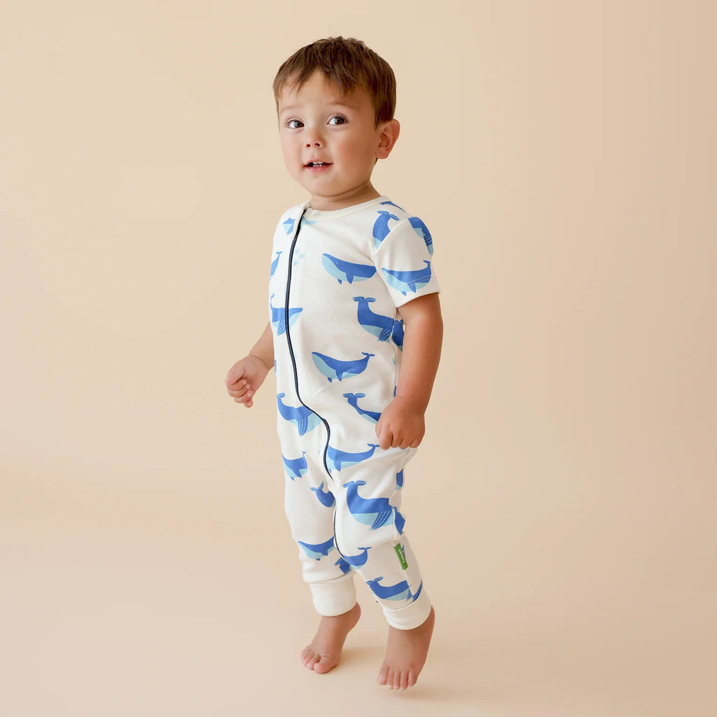 Parade Organics Short Sleeve '2-Way' Zipper Romper - Whales