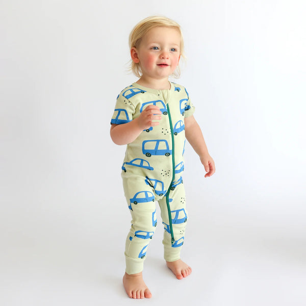 Parade Organics Short Sleeve '2-Way' Zipper Romper - Cars