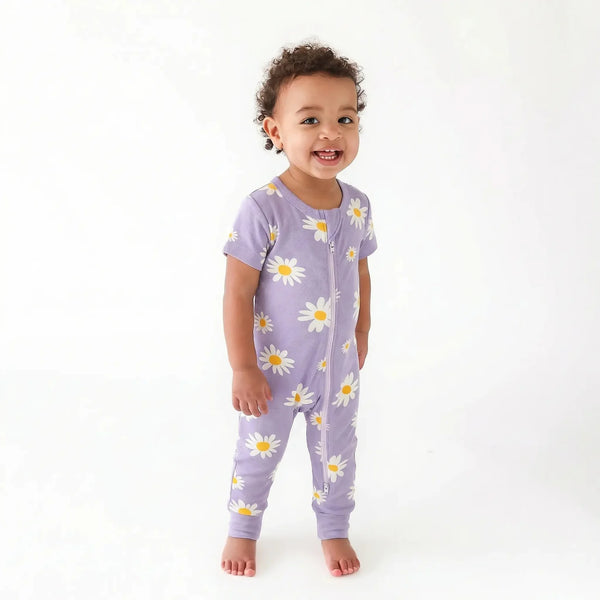 Parade Organics Short Sleeve '2-Way' Zipper Romper - Big Daisies