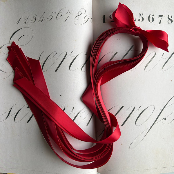 Red Satin Ribbon 7/8" Wide - Pre-Cut Bundle of Ten