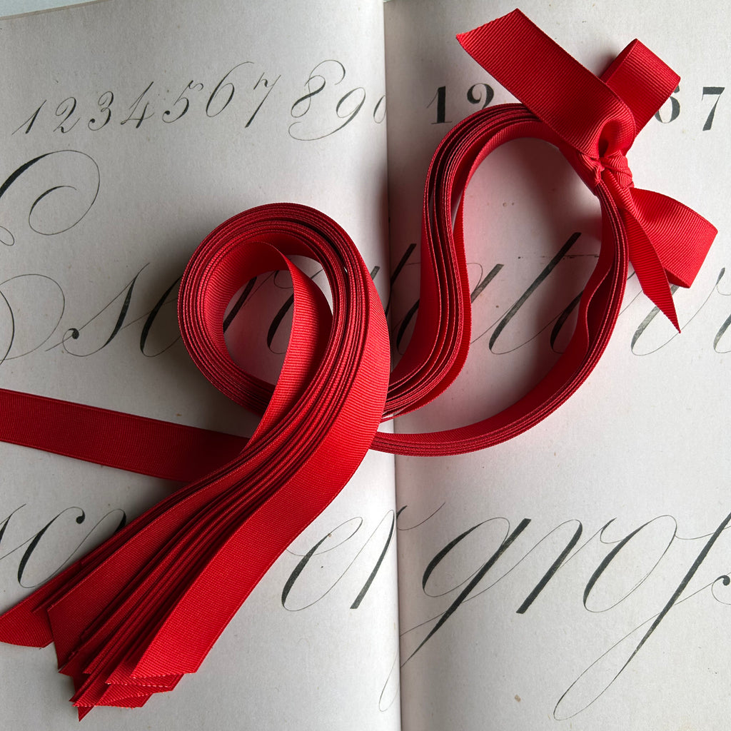 Red Grosgrain Ribbon 7/8" Wide - Pre-Cut Bundle of Ten