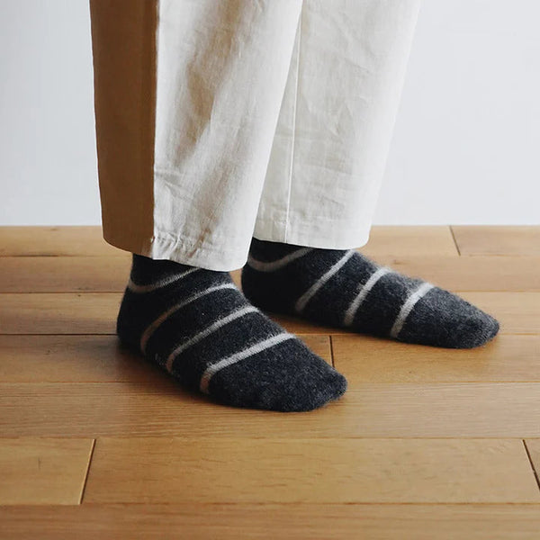 Mohair Wool Border Socks - Charcoal