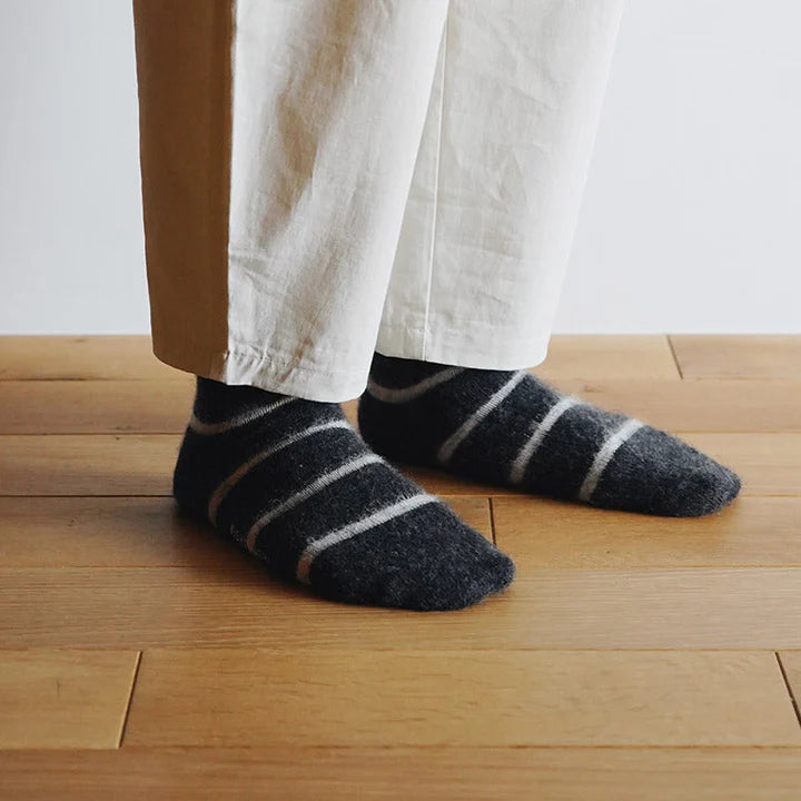 Mohair Wool Border Socks - Charcoal