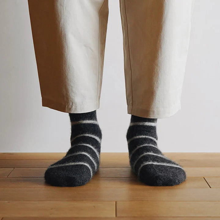 Mohair Wool Border Socks - Charcoal