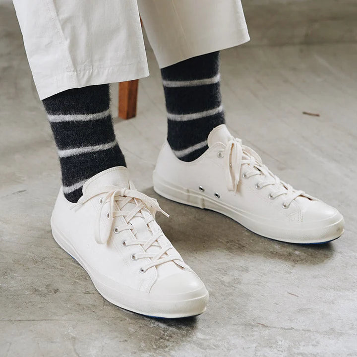 Mohair Wool Border Socks - Charcoal