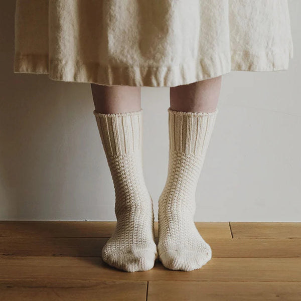 Wool Cotton Boot Socks - Ivory