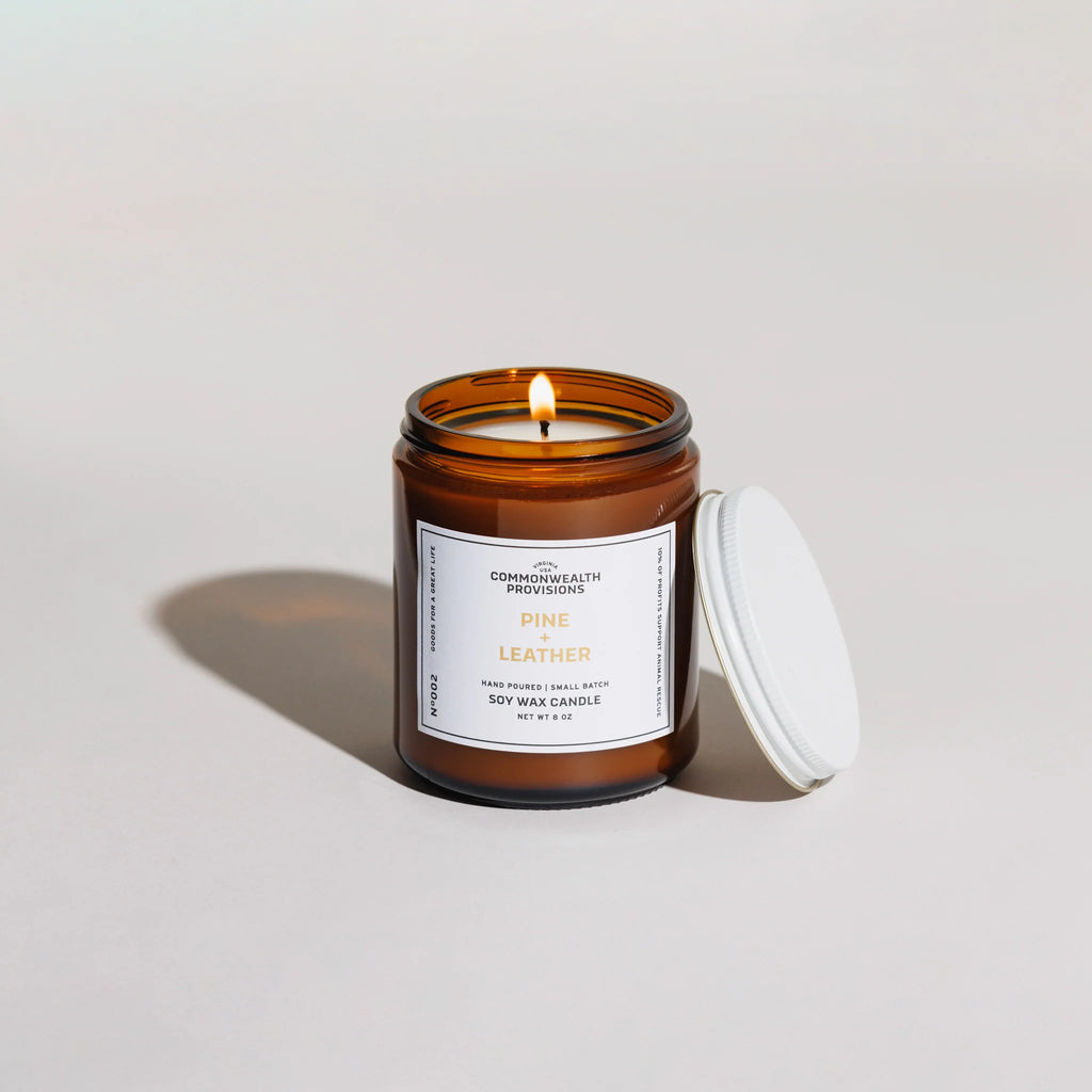 Pine + Leather Soy Candle