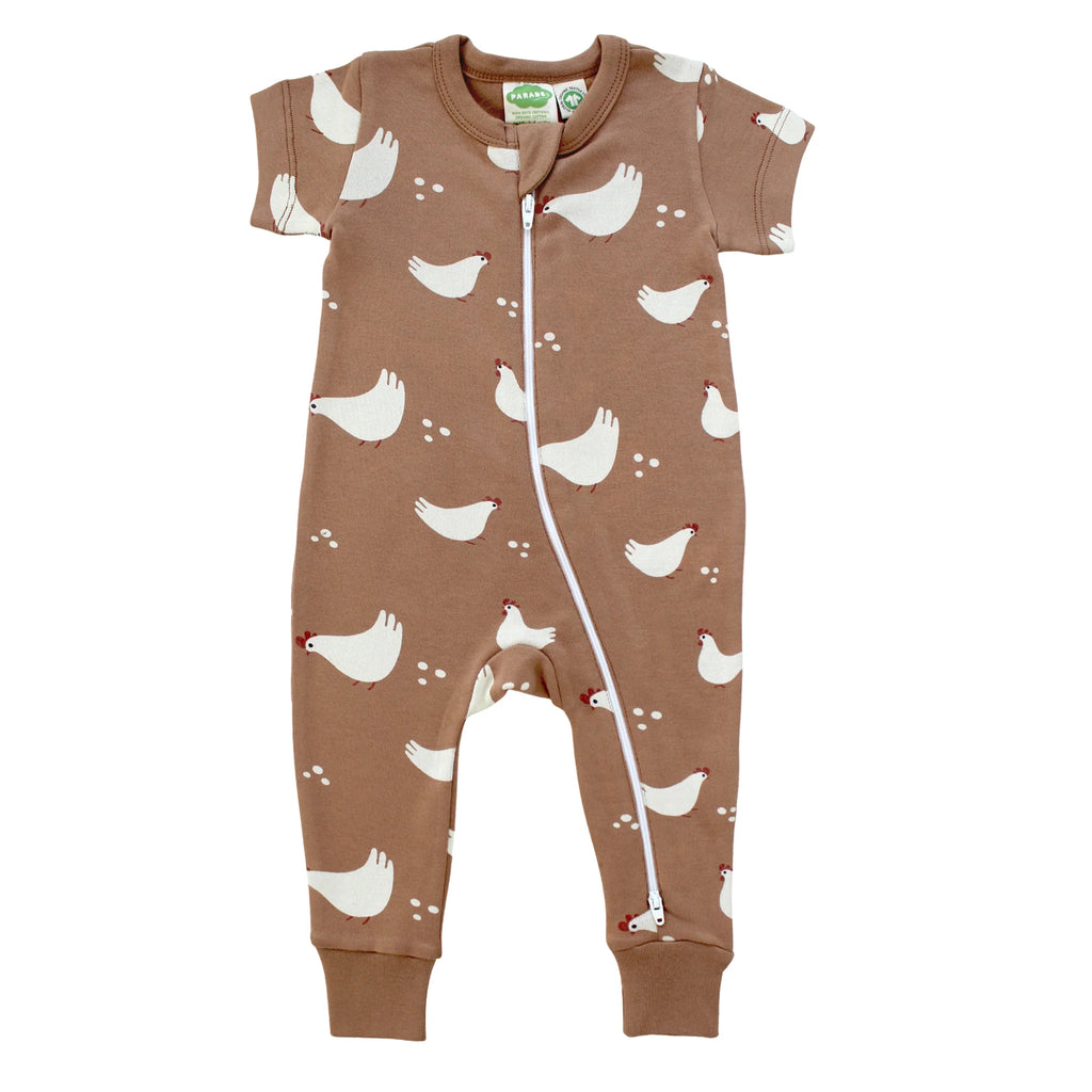 Parade Organics Short Sleeve '2-Way' Zipper Romper - Chickens