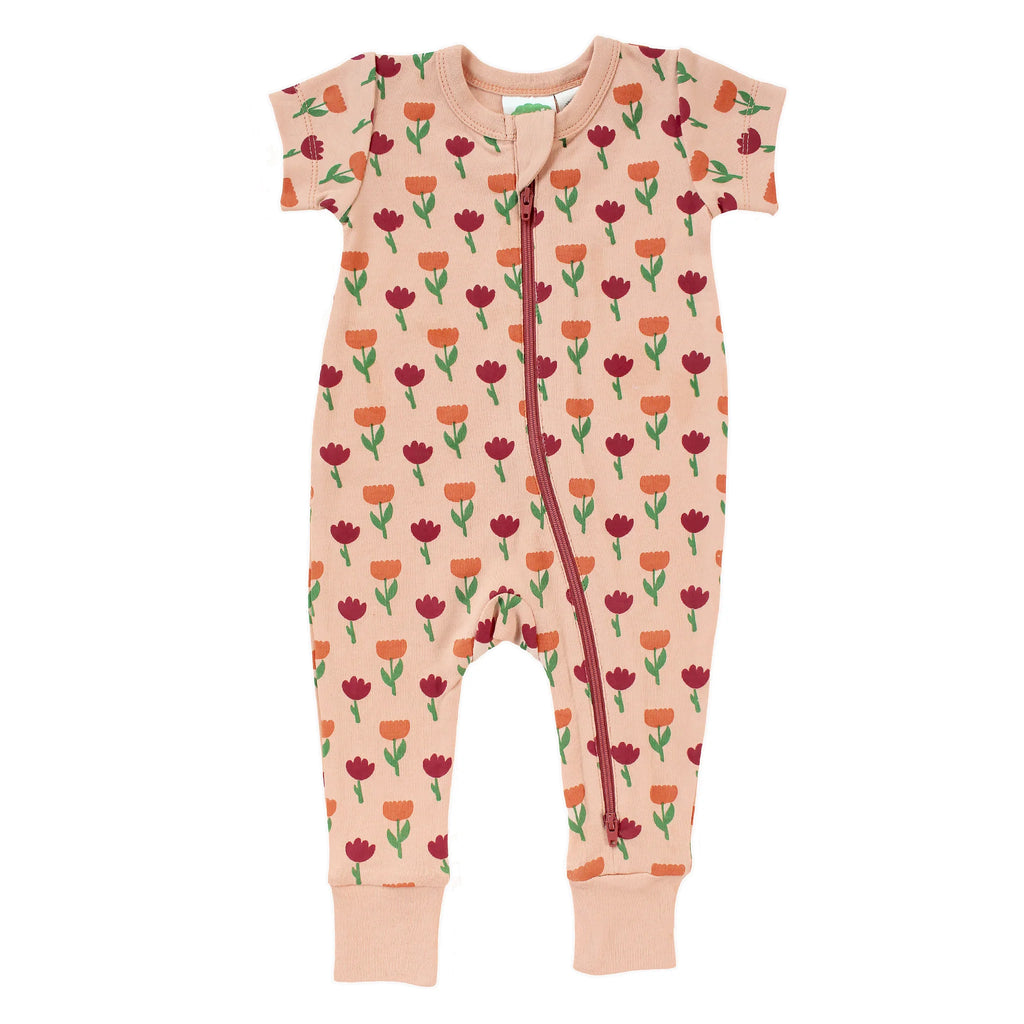 Parade Organics Short Sleeve '2-Way' Zipper Romper - Tulips