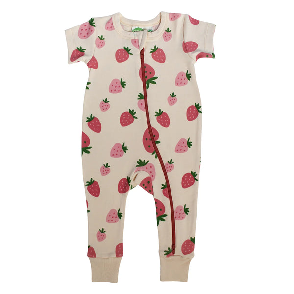 Parade Organics Short Sleeve '2-Way' Zipper Romper - Strawberries
