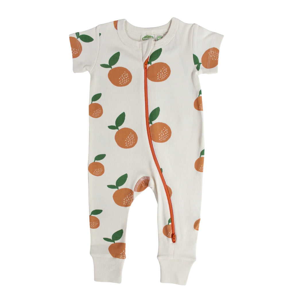 Parade Organics Short Sleeve '2-Way' Zipper Romper - Big Citrus