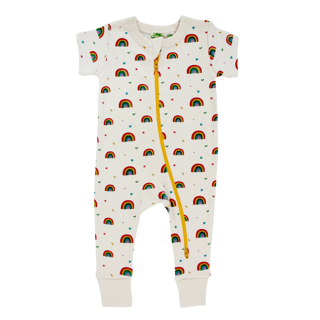 Parade Organics Short Sleeve '2-Way' Zipper Romper - Rainbows
