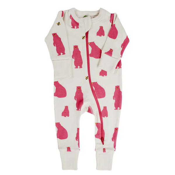 Parade Organics Signature Print '2-Way' Zipper Romper - Pink Bears