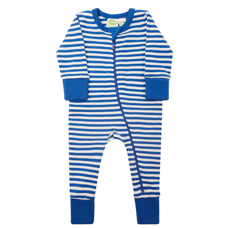 Parade Organics Striped '2-Way' Zipper Romper - True Blue
