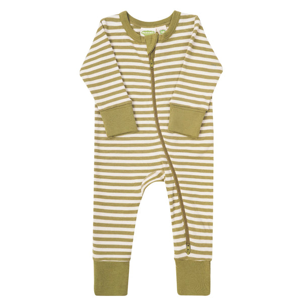 Parade Organics Striped '2-Way' Zipper Romper - Olive