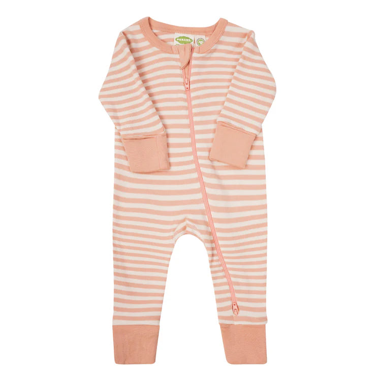 Parade Organics Striped '2-Way' Zipper Romper - Dusty Rose