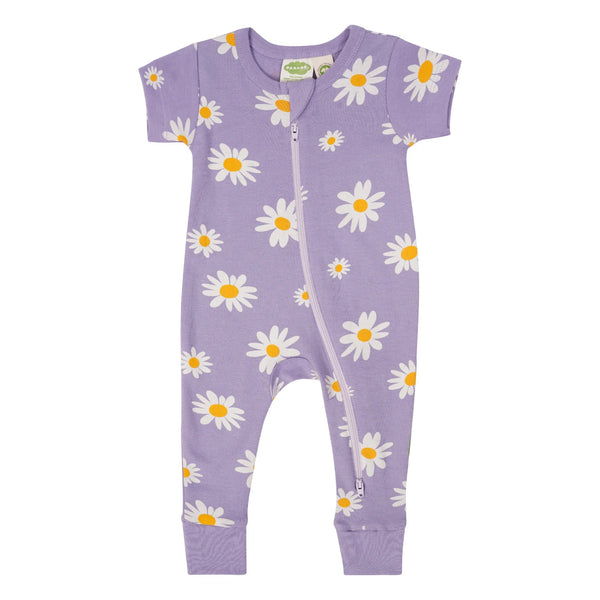 Parade Organics Short Sleeve '2-Way' Zipper Romper - Big Daisies