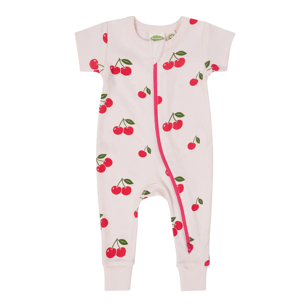 Parade Organics Short Sleeve '2-Way' Zipper Romper - Cherries