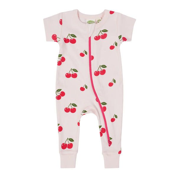 Parade Organics Short Sleeve '2-Way' Zipper Romper - Cherries