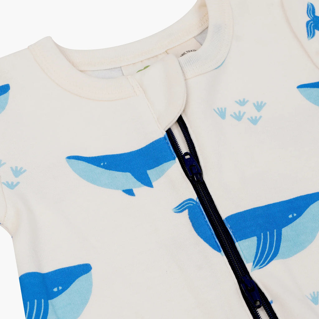 Parade Organics Short Sleeve '2-Way' Zipper Romper - Whales