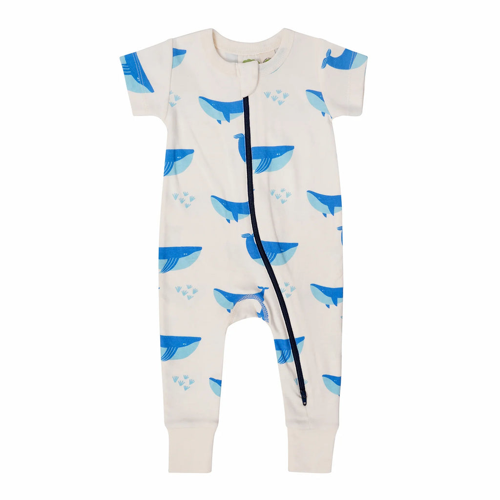 Parade Organics Short Sleeve '2-Way' Zipper Romper - Whales