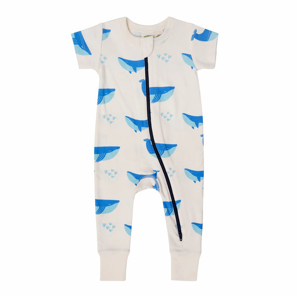 Parade Organics Short Sleeve '2-Way' Zipper Romper - Whales