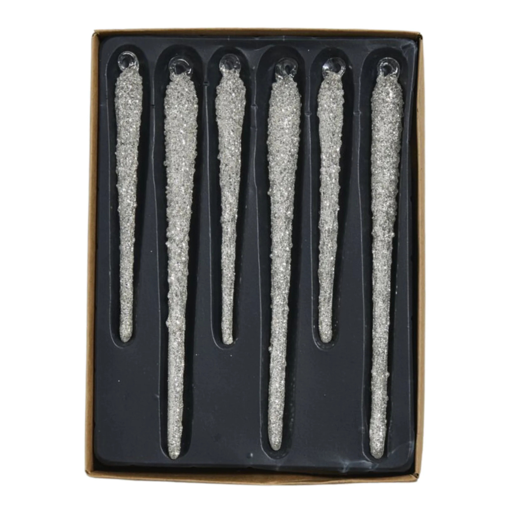Boxed Set of 6 Glass Icicle Ornaments
