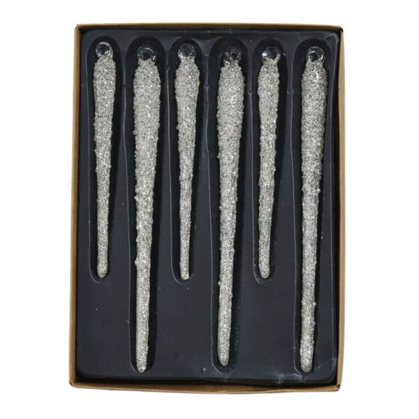 Boxed Set of 6 Glass Icicle Ornaments