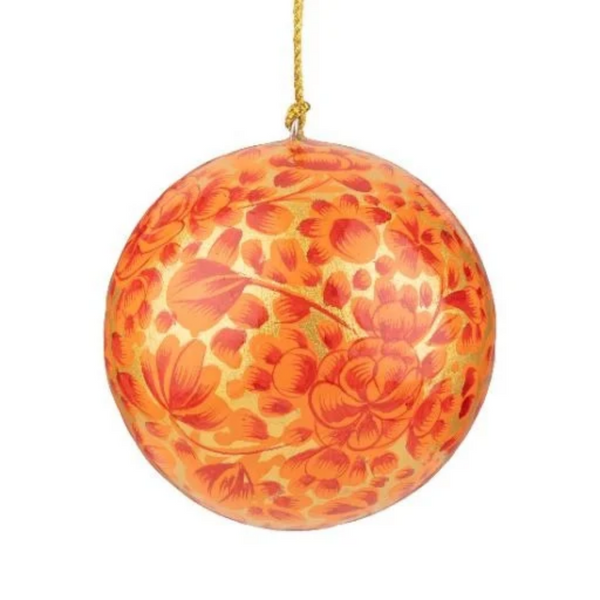 Floral Ball Ornament - Red/Orange (Two Sizes Available)