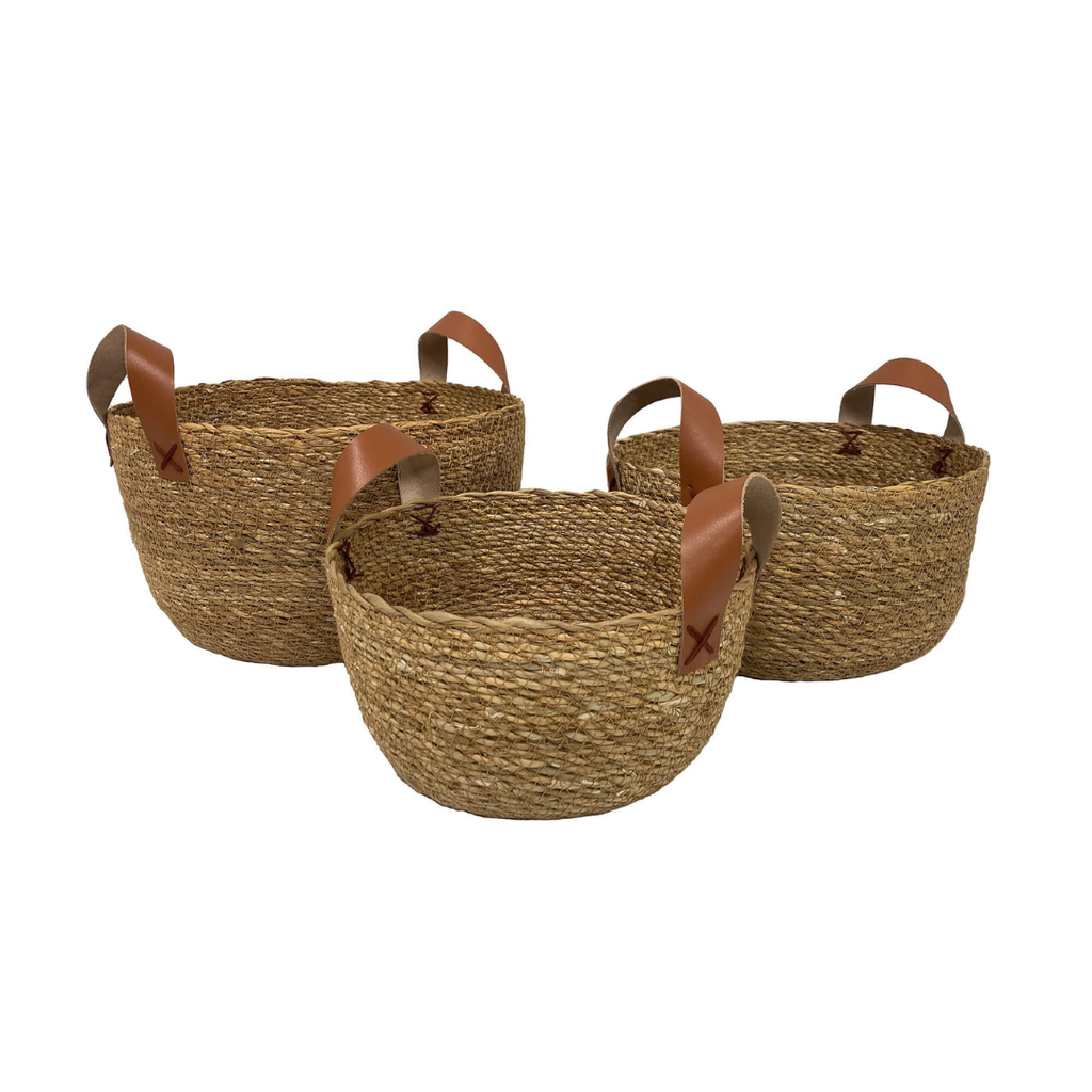 Seagrass Basket With Leather Handles - Three Sizes Available