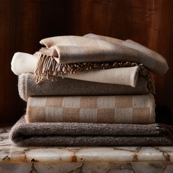McNutt of Donegal Merino Lambswool Blanket - Linen Herringbone