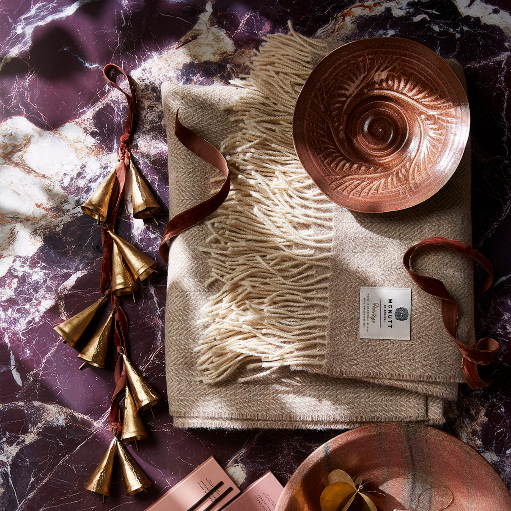 McNutt of Donegal Wool Blanket - Sandstone Herringbone