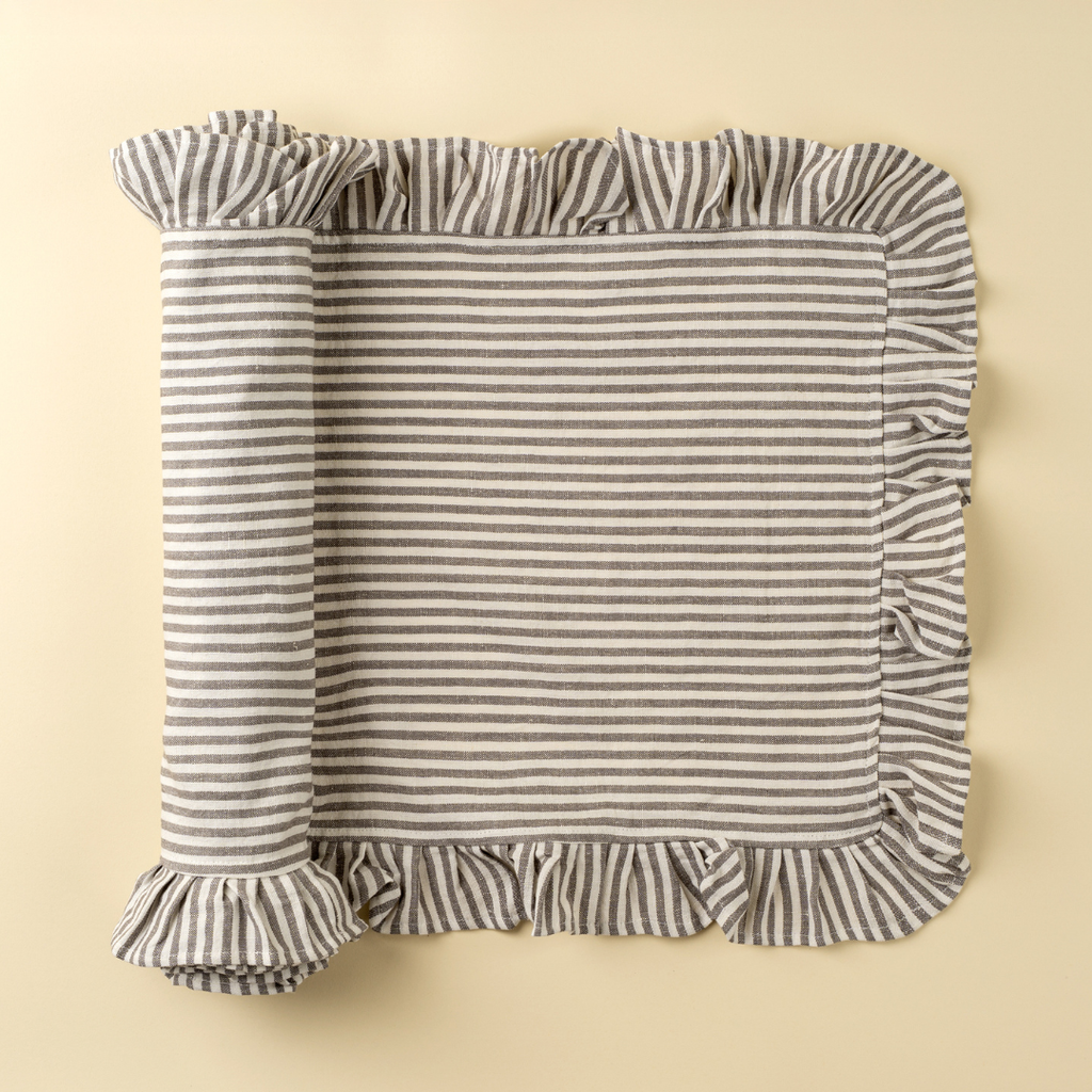 Ruffle Narrow Stripe Table Runner - Grey (112"L)