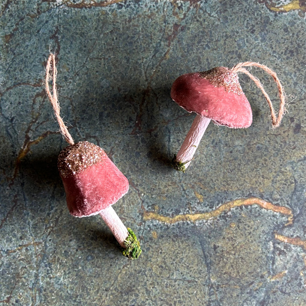 Velvet Mushroom Ornaments (Two Styles Available)
