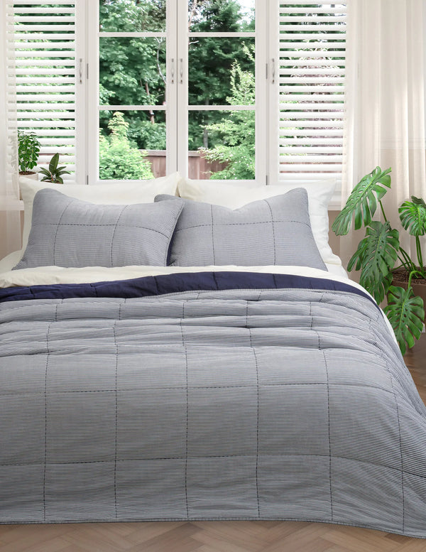 Striped Reversible Quilt - Blue (Three Sizes Available)