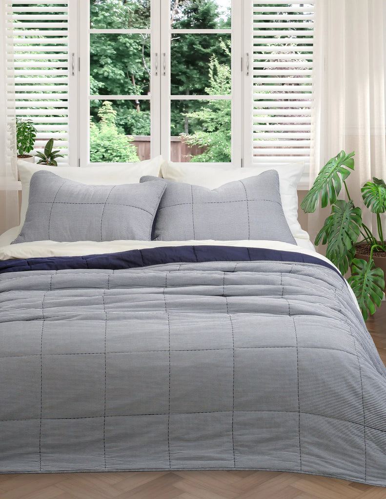 Striped Reversible Quilt - Blue (Three Sizes Available)