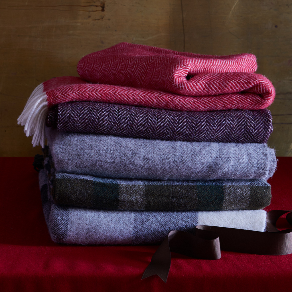 McNutt of Donegal Merino Lambswool Blanket Burgundy Herringbone