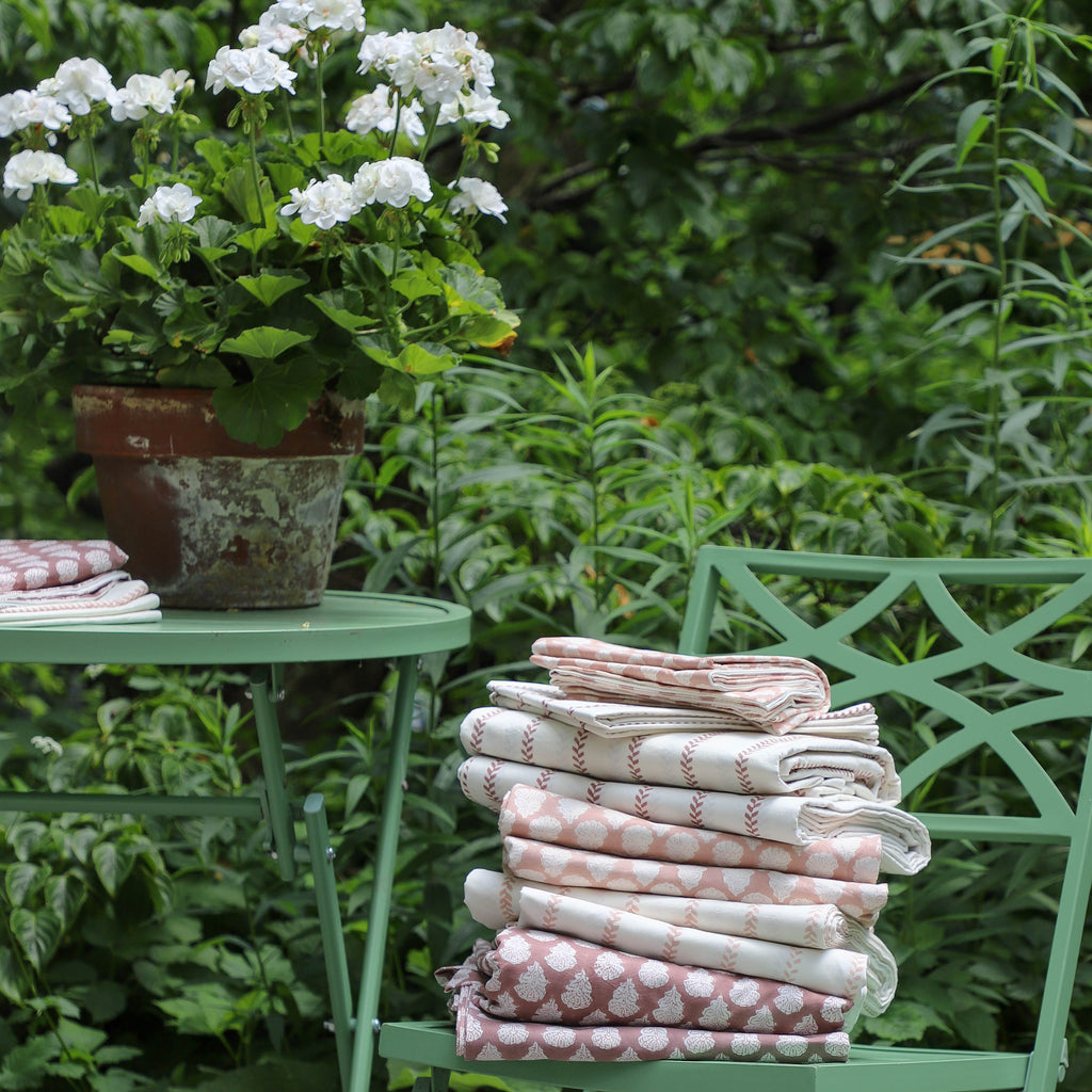 Cotton Percale Leaf Stripe Sheet Set -  Plaster (Two Sizes Available)
