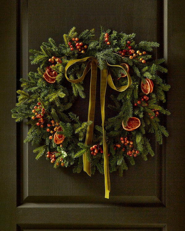 W&P Custom Wreath - 24" Red Spruce with Citrus & Autumn Berries