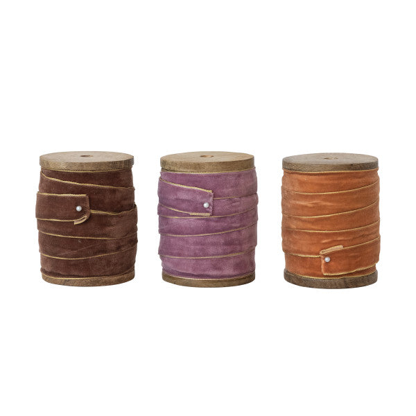 Velvet Ribbon on Wood Spool (Three Colours Available)